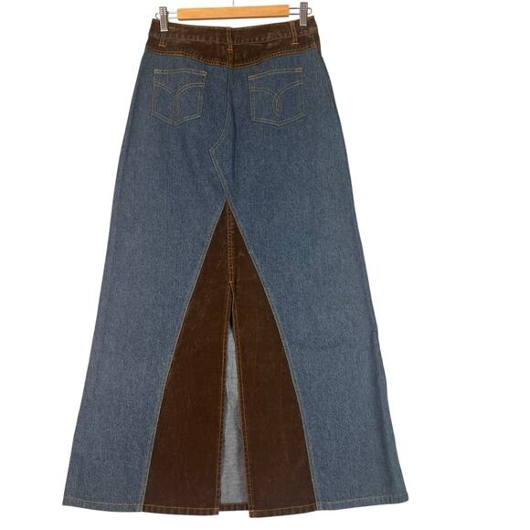 Vintage Forenza Long Denim & Velvet Maxi Skirt Womens 6 Boho Hippie Grunge Y2K - Picture 7 of 14